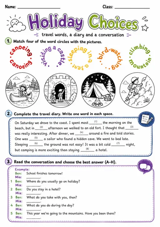 Cambridge Flyers - Holiday Choices | Free Worksheet