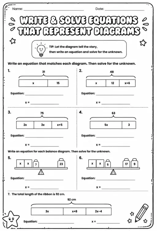 Write and solve equations that represent diagrams