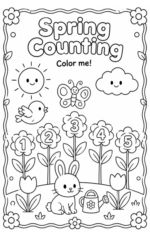 Spring Counting Coloring Page