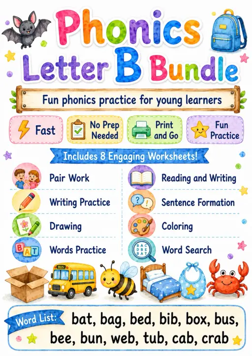 Letter B Phonics Worksheets Pack