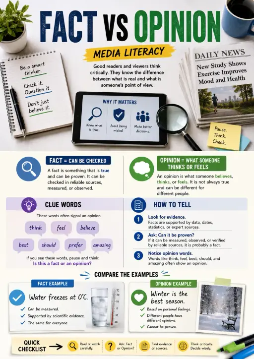 Fact Vs Opinion Media Literacy Infographic