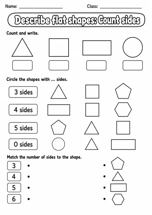Pre-K Describe Flat Shapes Math Worksheet Pack