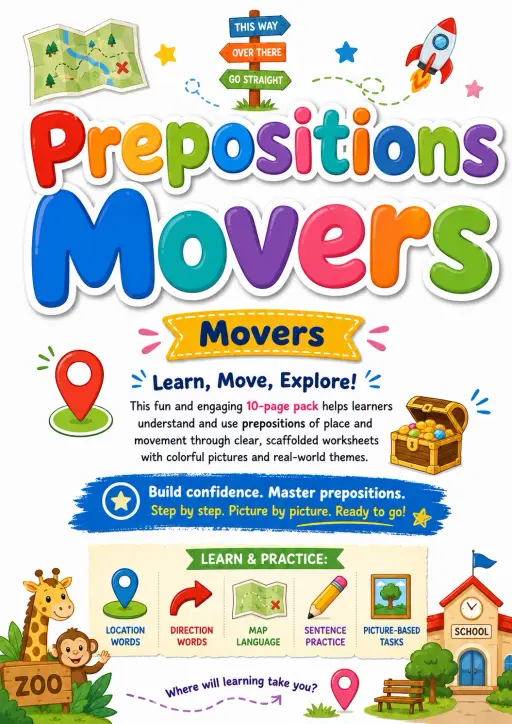 Prepositions Movers Grammar Worksheet Pack