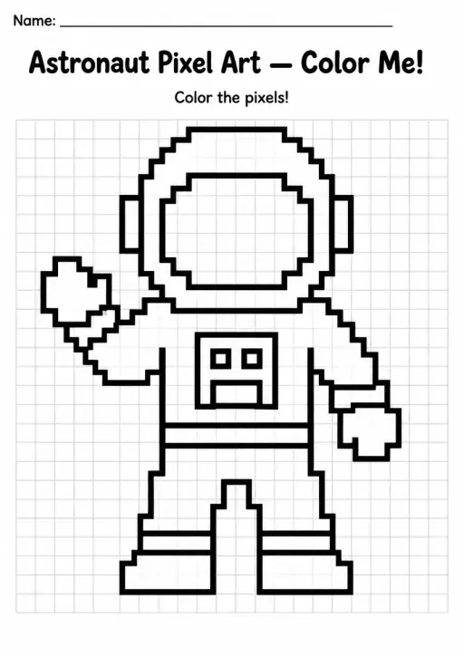 Astronaut Pixel Art Coloring Page