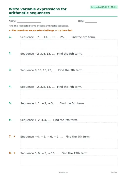 Write variable expressions for arithmetic sequences