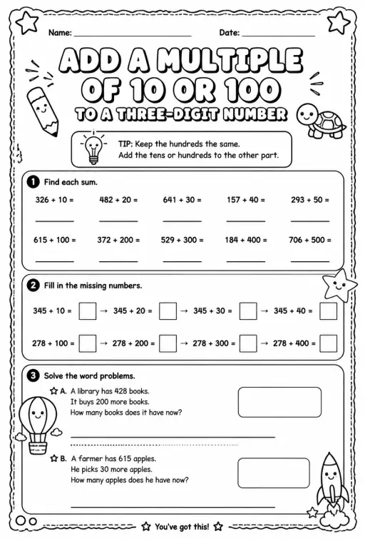 Add a multiple of 10 or 100 to a three-digit number