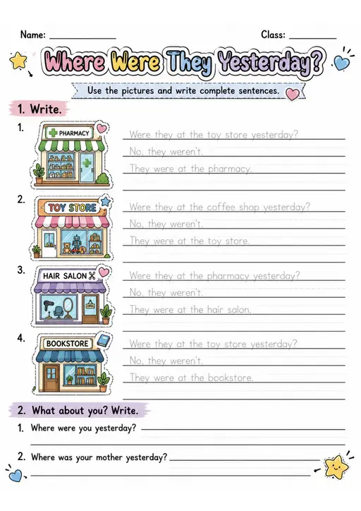 Where Were They Yesterday? | Grade 2 English Language Arts Worksheet