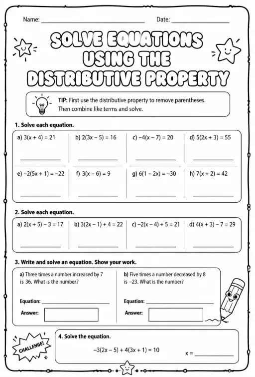 Solve equations using the distributive property