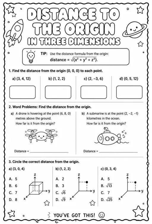 Distance to the origin in three dimensions
