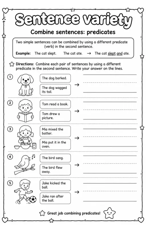 Combine sentences: predicates