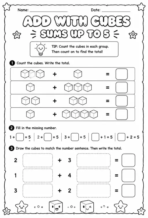 Add with cubes - sums up to 5