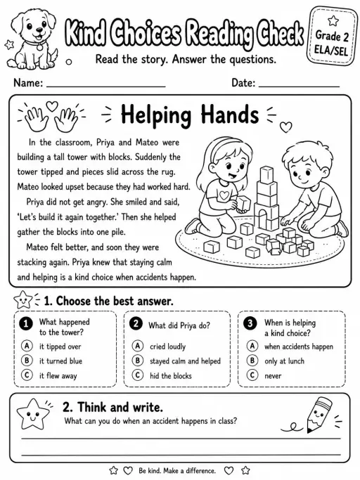Kind Choices Reading Check: Helping Hands