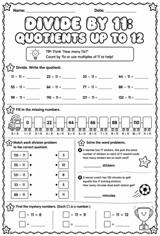 Divide by 11: quotients up to 12