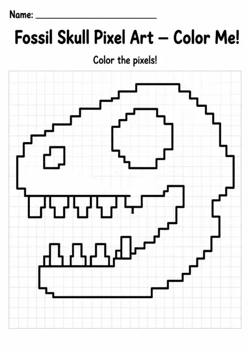 Fossil Skull Pixel Art Coloring Page