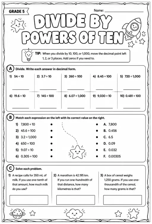 Divide by powers of ten