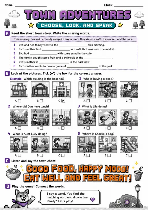Cambridge MOVERS - TOWN ADVENTURES | Free Worksheet