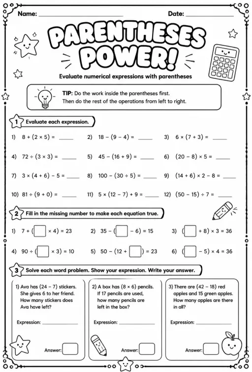 Evaluate numerical expressions with parentheses