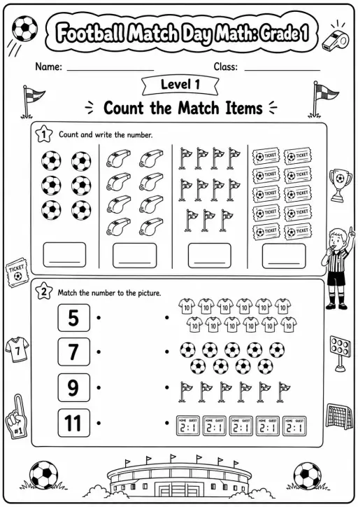 Football Math: Counting and Addition Worksheet Pack