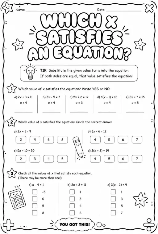 Which x satisfies an equation?
