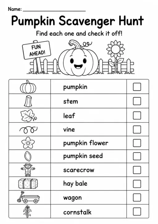 Pumpkin Scavenger Hunt — Kindergarten