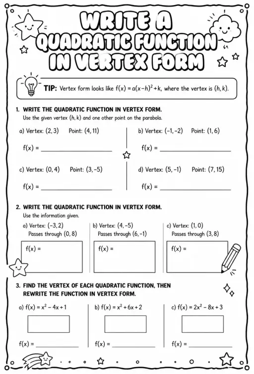 Write a quadratic function in vertex form