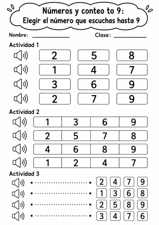 Números y conteo hasta 9 - paquete de fichas de matemáticas