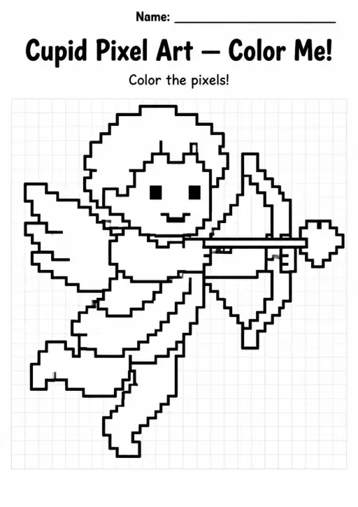 Cupid Pixel Art Coloring Page