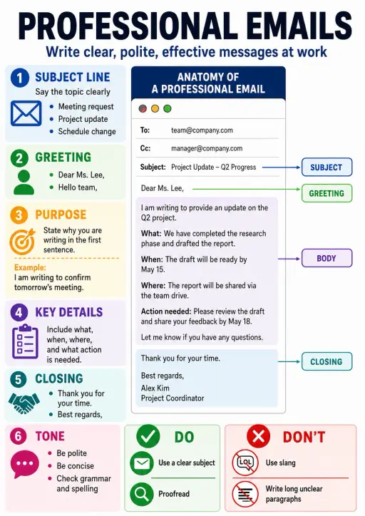 Professional Emails Workplace Communication Infographic