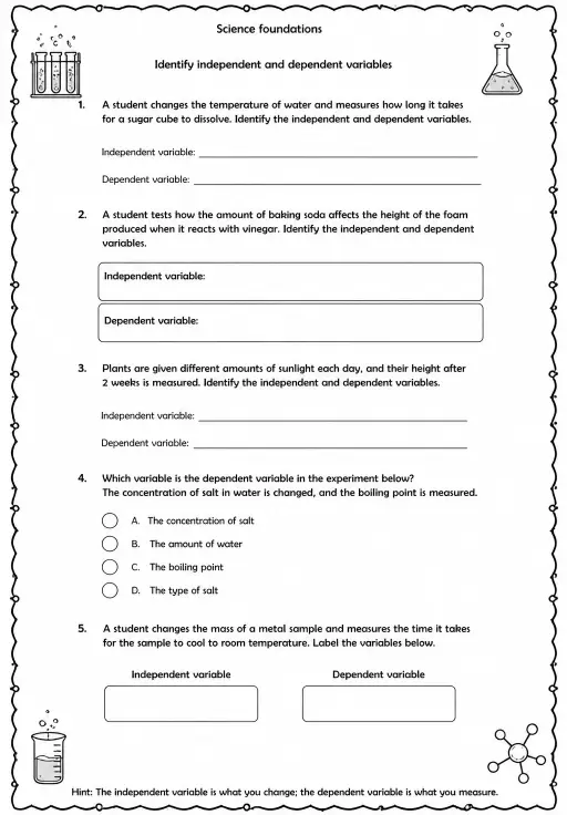 Identify independent and dependent variables