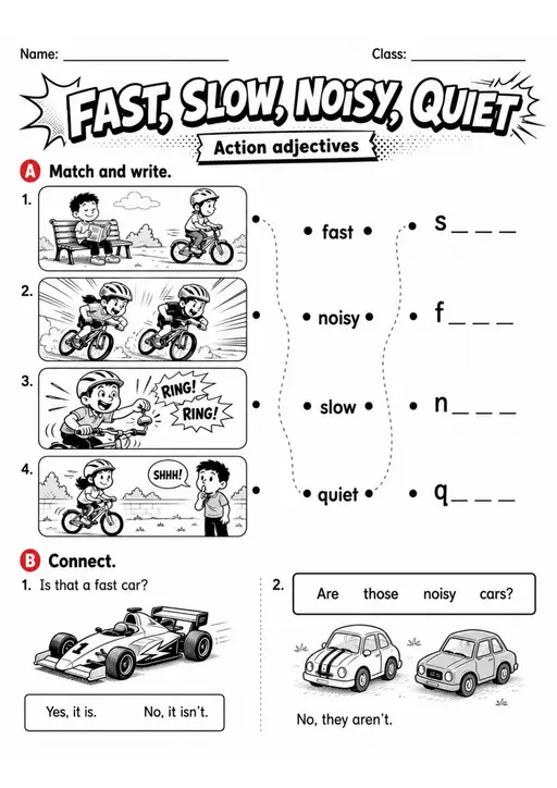 Fast, Slow, Noisy, Quiet | Grade 2 English Language Arts Worksheet