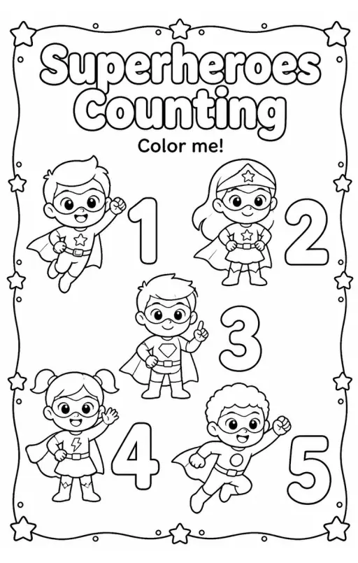 Superheroes Counting Coloring Page