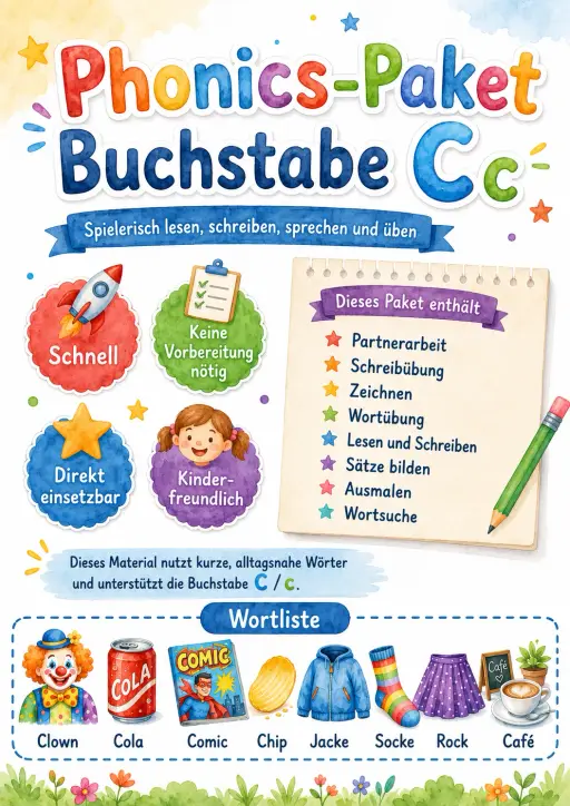 German Letter C Phonics Worksheets Pack