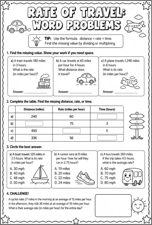 Rate of travel: word problems
