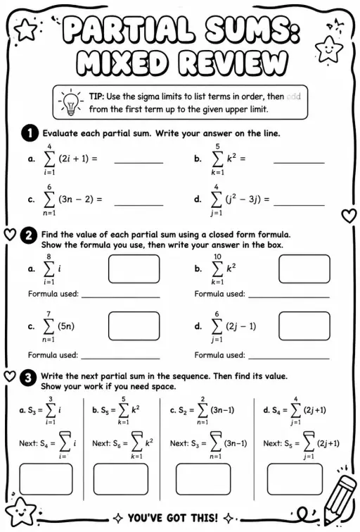 Partial sums: mixed review