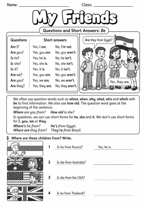 Present Simple Be: My Friends 3 | Grades 3-4 Grammar Worksheet