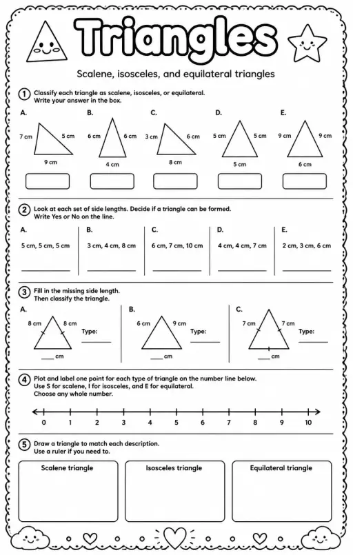 Scalene, isosceles, and equilateral triangles