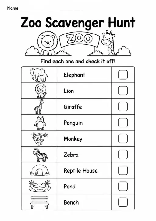Zoo Scavenger Hunt — Grade 2