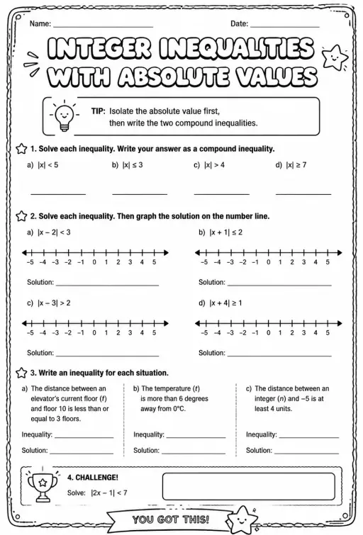 Integer inequalities with absolute values