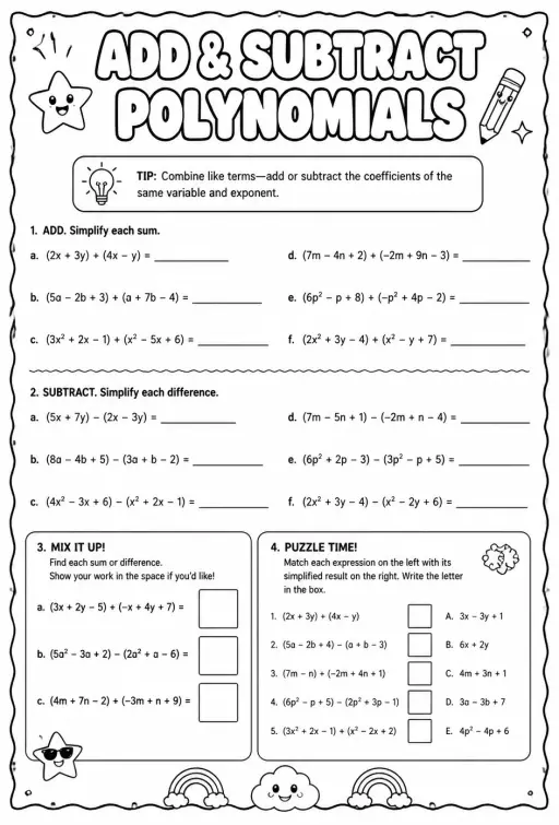 Add and subtract polynomials