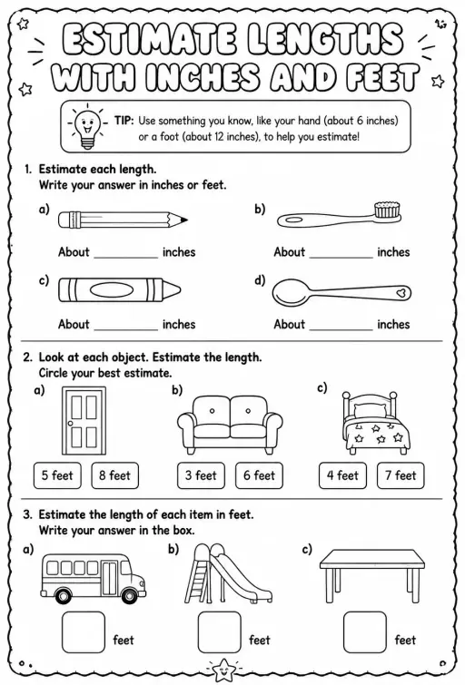 Estimate lengths with inches and feet