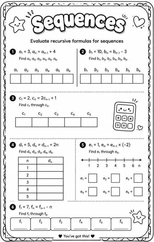 Evaluate recursive formulas for sequences