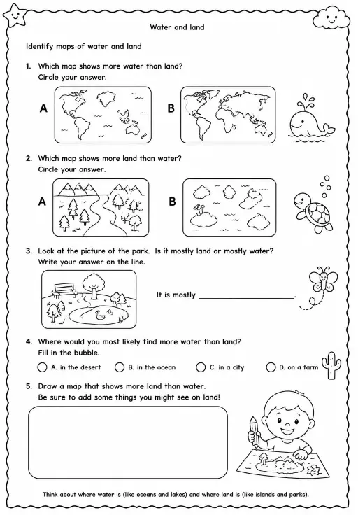 Identify maps of water and land