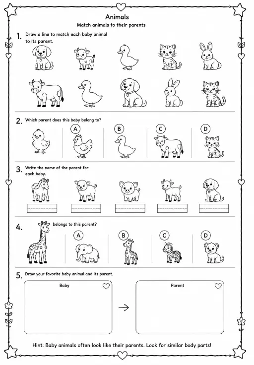 Match animals to their parents