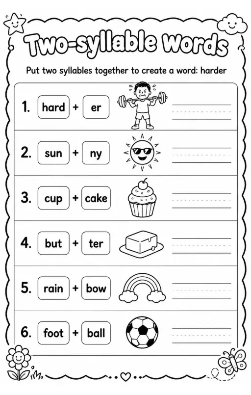 Put two syllables together to create a word: harder