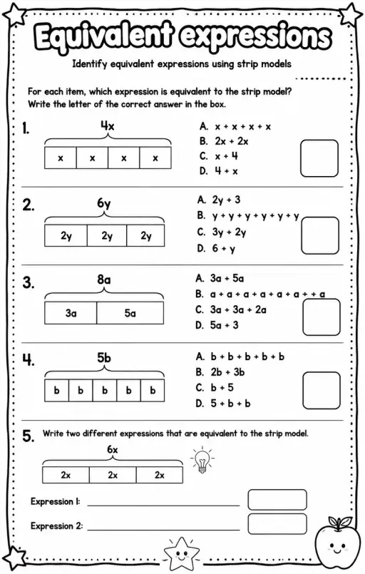 Identify equivalent expressions using strip models