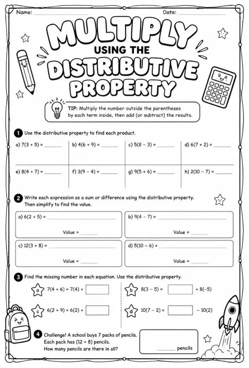 Multiply using the distributive property
