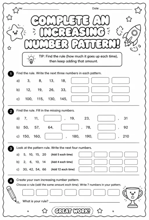 Complete an increasing number pattern