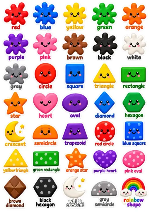 Colors And Shapes English Vocabulary Stickers