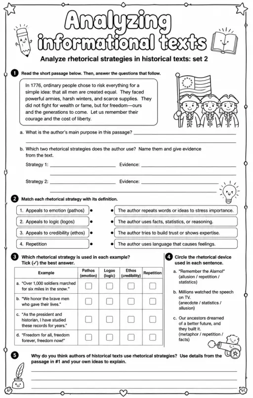 Analyze rhetorical strategies in historical texts: set 2