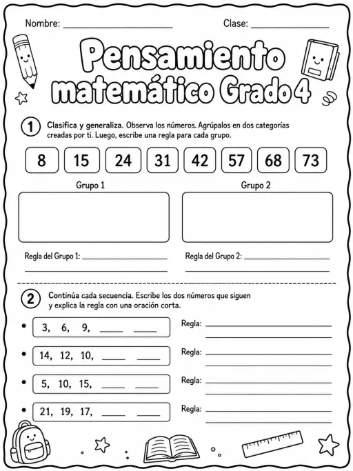 4.º grado - repaso de matemáticas - Paquete de fichas - Conjunto 3
